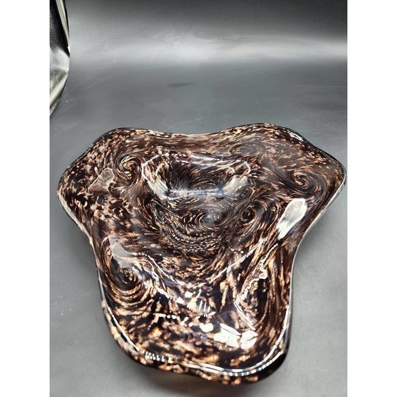 Beautiful Art‎ Glass Swirly Gold and deep purply Brown. - Picture 4 of 10